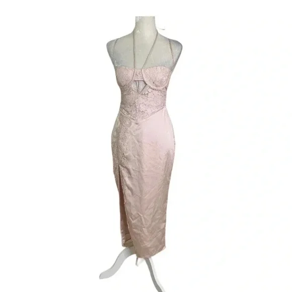House of CB Lace Cutout Body Con Dress in Crystal Pale Pink Size S NWT - Picture 7 of 15